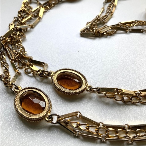 70s 2pc Necklace Set Topaz Colored Faceted Glass - Picture 5 of 6